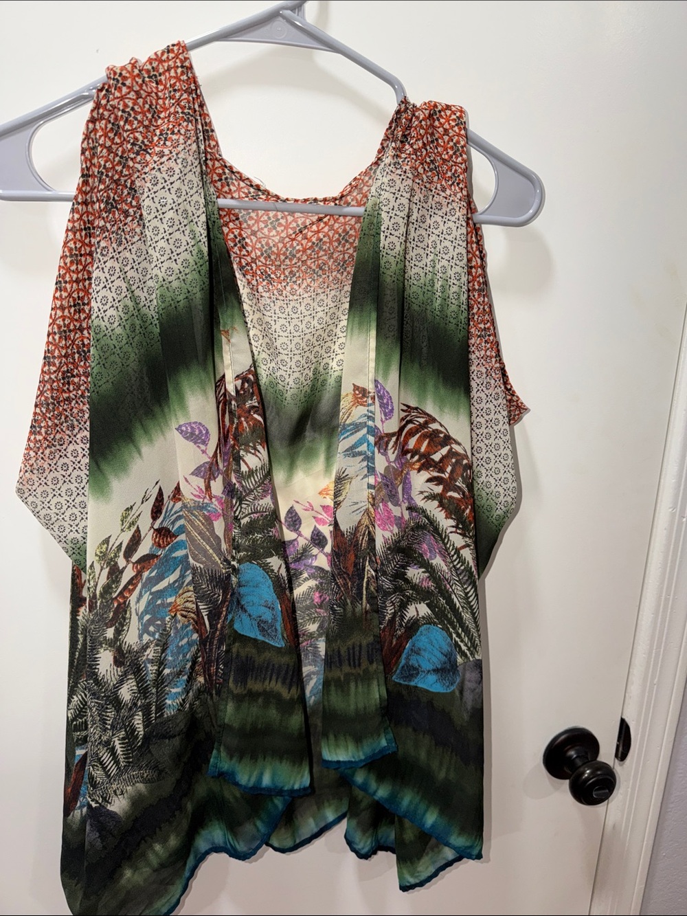 Boho Printed Draped Camisole in Green, Blue & Cream